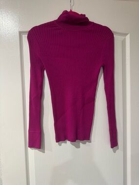 LOFT Fuchsia Ribbed Turtleneck Long Sleeve Top